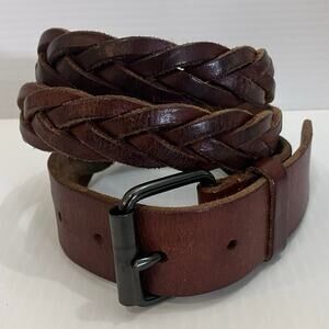 Braided Leather Belt FRENCH CONNECTION 37” - 42” Brown w/ Gunmetal Grey Buckle